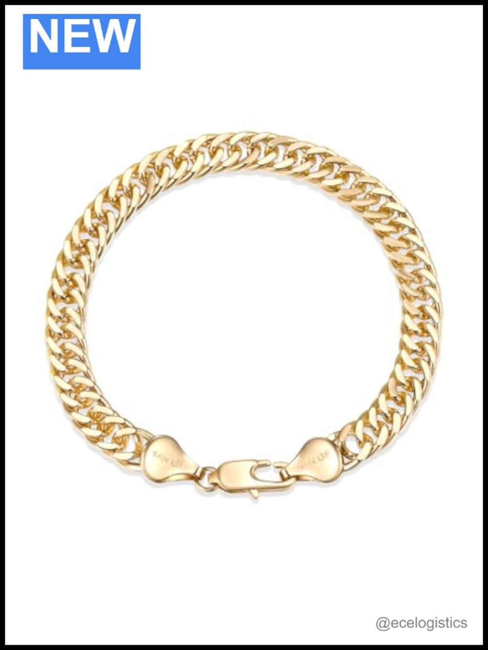 14K Gold 8mm Curb Link Chain Bracelet Unisex Hip-Hop Style Gift Boxed